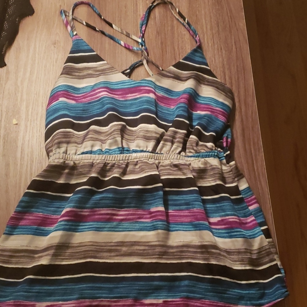 Striped Multicolor Spaghetti Strap Blouse - Blue/Pink